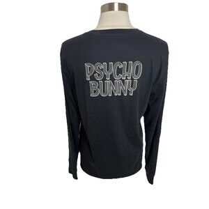 Psycho Bunny Graphic  T-Shirt Long Sleeve Pima Cotton Black Mens Size 6 (Large)